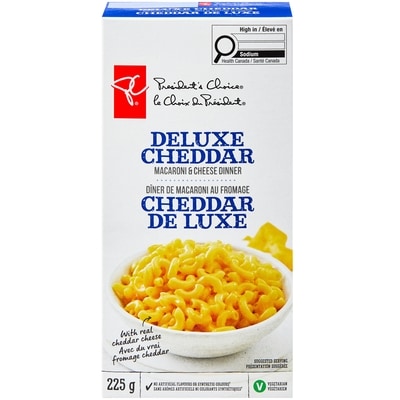 President's Choice Deluxe Cheddar Macaroni and Cheese Dinner 225 g, $0.57/100g
