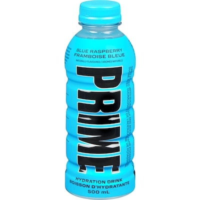 Prime Hydration Boisson d'hydratante framboise bleue 500 ml, 0,60 $/100ml