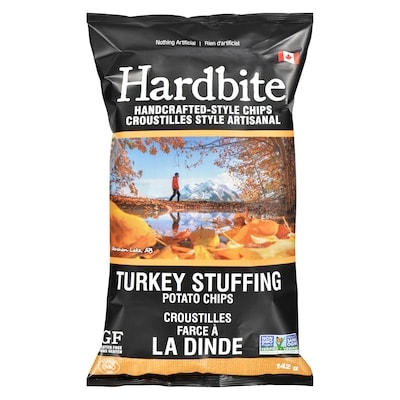 Hardbite Handcrafted-Style Chips Turkey Stuffing Potato Chips 142 g, $2.67/100g