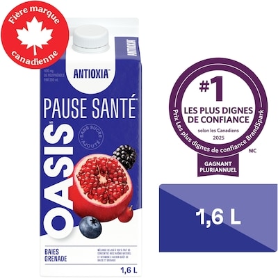 Oasis Jus antioxydant baies et grenade Health Break 1.6 l, 0,41 $/100ml