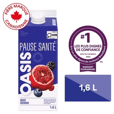 Oasis Jus antioxydant baies et grenade Health Break 1.6 l, 0,41 $/100ml