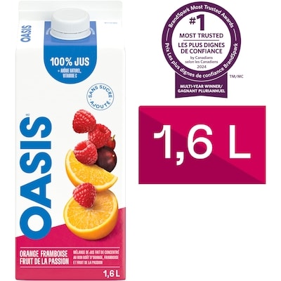 Oasis Jus de grenade, raisin Concord, framboise Health Break 1.6 l, 0,27 $/100ml