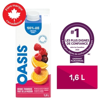 Oasis Jus de grenade, raisin Concord, framboise Health Break 1.6 l, 0,31 $/100ml