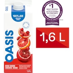 Oasis Jus d’orange sanguine, canneberge et grenade 1.6 l, 0,28 $/100ml