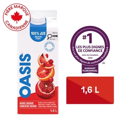 Oasis Jus d’orange sanguine, canneberge et grenade 1.6 l, 0,31 $/100ml