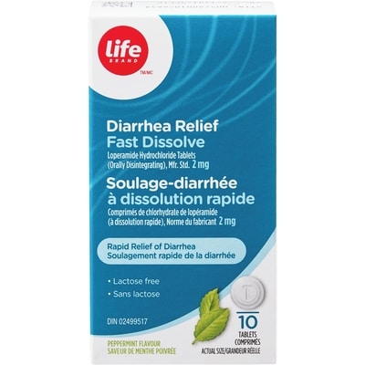 Life Brand Diarrhea Relief Fast Dissolve Peppermint Flavour 2 mg 10 Tablets 10 ea, $1.40/1ea