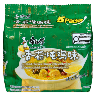 Kang Shi Fu Soupe aux nouilles arôme artificiel poulet aux champignons 500 g, 1,20 $/100g