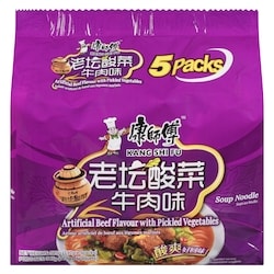 Kang Shi Fu Soup Noodle Artificial Beef Flavour With Pickled Vegetables 585 g, $0.94/100g