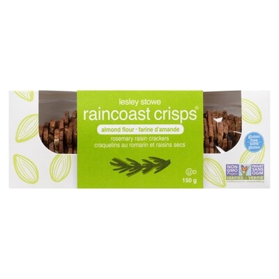 Lesley Stowe’s Raincoast crisps craquelins au romarin et raisins secs 150 g, 5,33 $/100g
