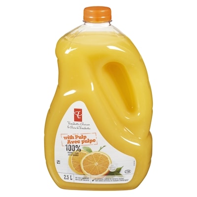 President's Choice Orange Juice with Pulp 2.5 l, $0.28/100ml