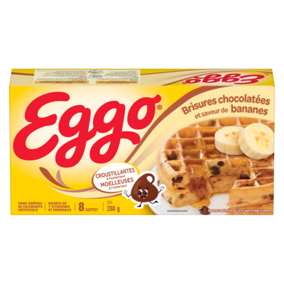 Kellogg’s Eggo Gaufres brisures chocolatées et saveur de bananes 280 g, 1,25 $/100g