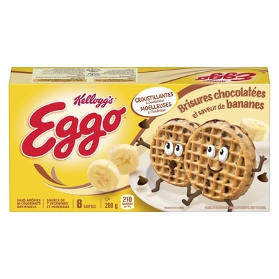 Kellogg’s Eggo Gaufres brisures chocolatées et saveur de bananes 280 g, 1,60 $/100g