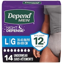 Depends Night Defense Adult Incontinence Underwear for Men, Disposable, Overnight, Large, Grey, 14 Count 14 ea, $1.43/1ea