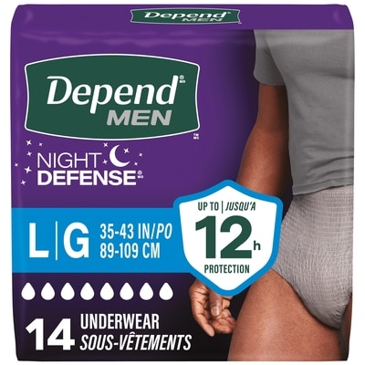 Depends Night Defense Adult Incontinence Underwear for Men, Disposable, Overnight, Large, Grey, 14 Count 14 ea, $1.36/1ea