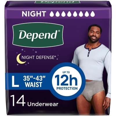 Depends Night Defense Adult Incontinence Underwear for Men, Disposable, Overnight, Large, Grey, 14 Count 14 ea, $1.57/1ea