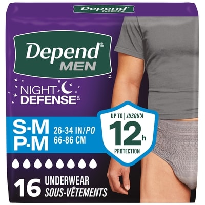 Depends Night Defense Adult Incontinence Underwear for Men, Disposable, Overnight, Small/Medium, Grey, 16 Count 16 ea, $1.19/1ea