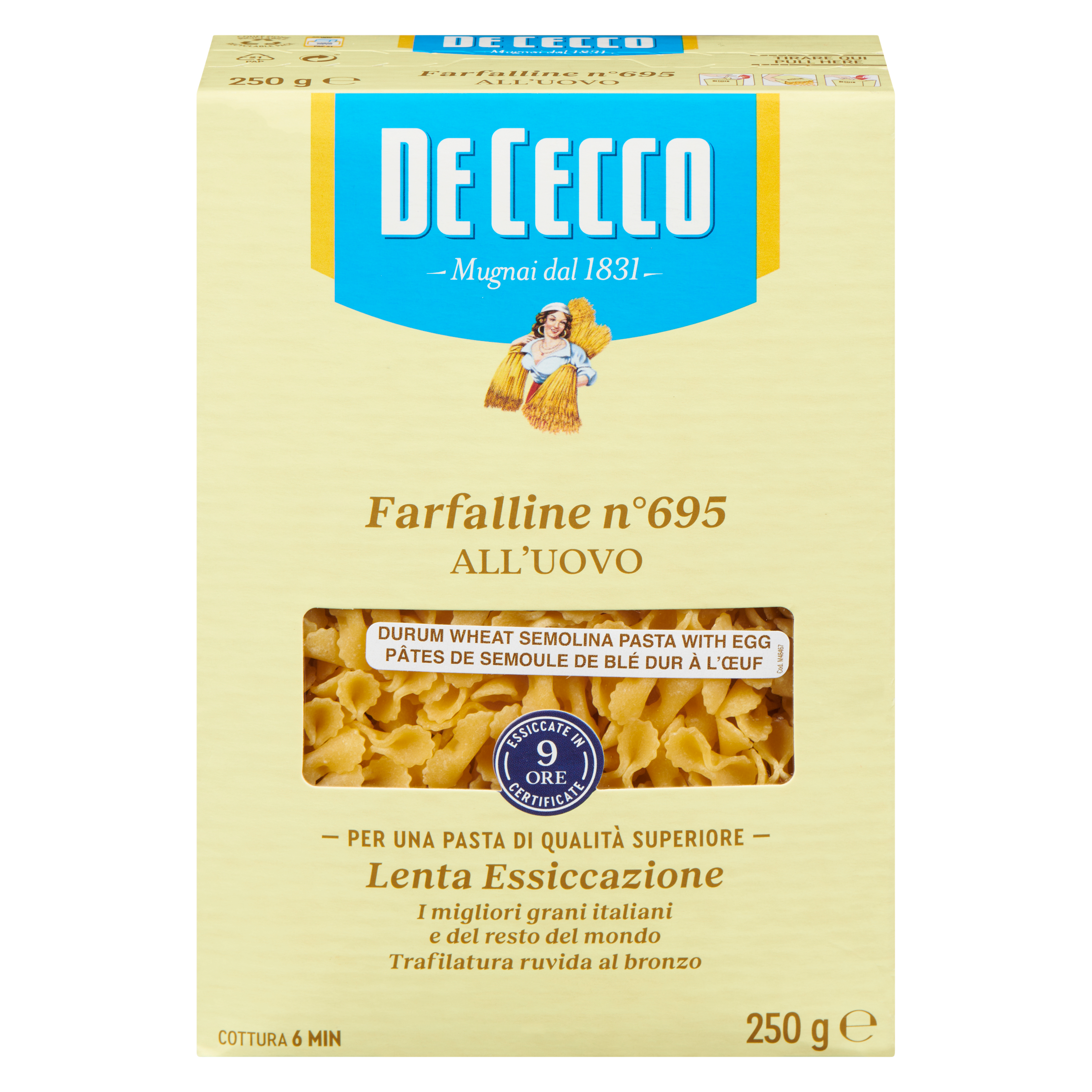 De Cecco Durum Wheat Semolina Pasta With Egg Farfalline N° 695 250 g, $0.92/100g