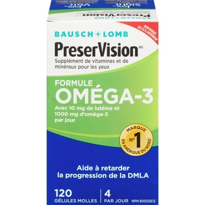 Bausch & Lomb Supplément de vitamines et de minéraux oméga-3 pour les yeux 120 ea, 0,32 $/1ch