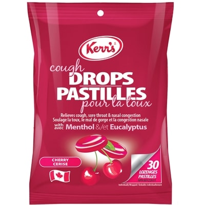 Kerr’s Pastilles contre la toux à la cerise, menthol et eucalyptus, emb. de 30 30 ea, 0,13 $/1ch
