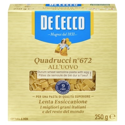 De Cecco Durum Wheat Semolina Pasta With Egg Quadrucci Nº672 250 g, $1.00/100g