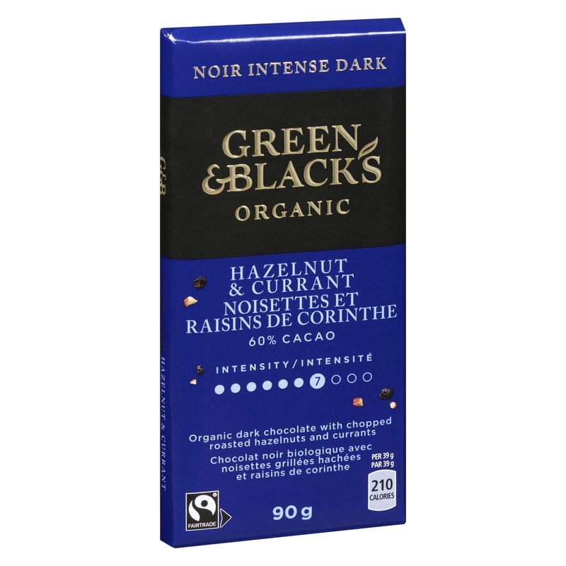 Organic Dark Chocolate With Chopped Roasted Hazelnuts And Currants Imtense Dark