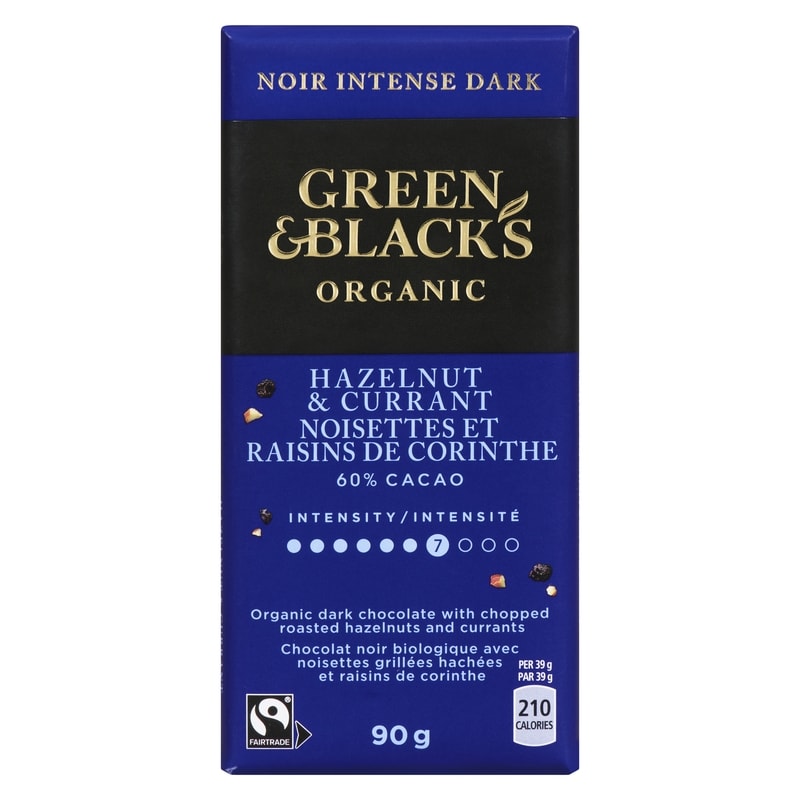 Organic Dark Chocolate With Chopped Roasted Hazelnuts And Currants Imtense Dark