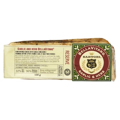 Bellavitano Bellavitano Firm Ripened Cheese With Garlic And Herb 32% M.F. 150 g, $8.53/100g