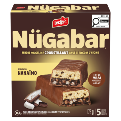 Leclerc Nügabar barres nougat enrobées à saveur de nanaïmo 175 g, 2,45 $/100g
