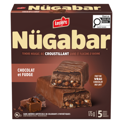 Leclerc Nügabar barres nougat enrobées chocolat et fudge 175 g, 2,45 $/100g