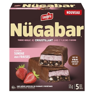 Leclerc Nügabar barres nougat enrobées à saveur de sundae aux fraises 175 g, 2,45 $/100g