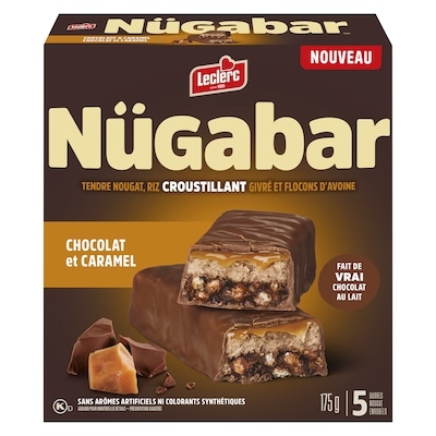 Leclerc Nügabar barres nougat enrobées chocolat et caramel 175 g, 2,45 $/100g