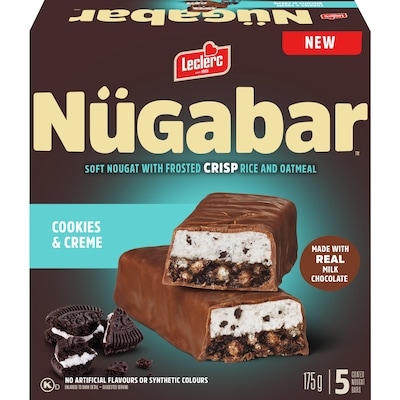 Leclerc Nügabar Coated Nougat Bars Cookies & Creme 175 g, $2.45/100g