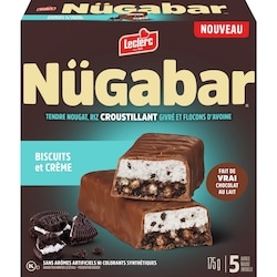 Leclerc Nügabar barres nougat enrobées biscuits et crème 175 g, 2,45 $/100g