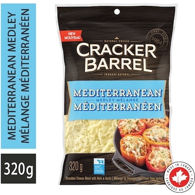 Cracker Barrel Mediterranean Medley Shredded Cheese White Cheddar & Parmesan 320 g, $2.50/100g