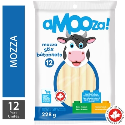 aMOOZa! ! bâtonnets mozza stix. paquet de 12 228 g, 3,07 $/100g