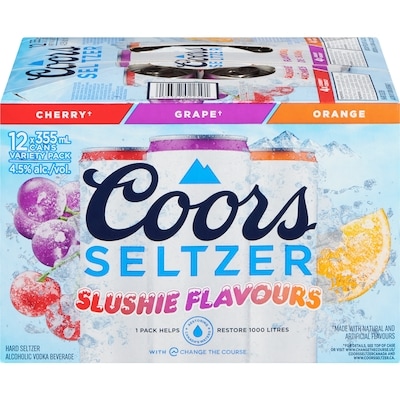 Coors Alcoholic Vodka Beverage Slushie Flavours Variety Pack (ID required at pick-up) 12x355.0 ml, $0.78/100ml