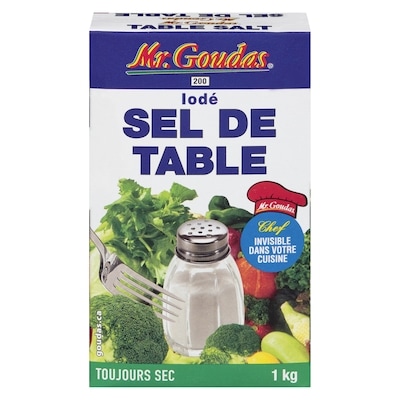 Mr Goudas Sel de table iodé 1 kg, 0,25 $/100g