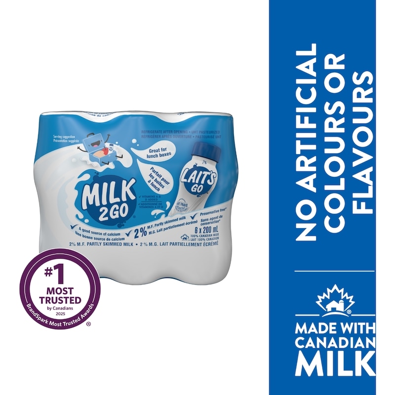 Milk 2 Go 2% Partly Skimmed Milk - 6x200.0 ml | Zehrs