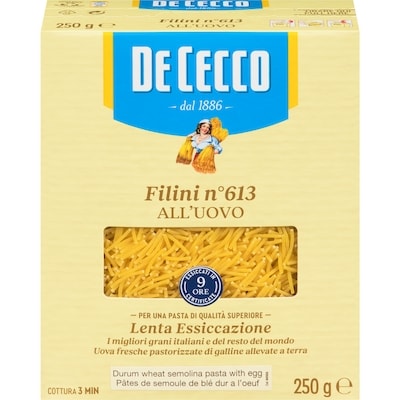 De Cecco Durum Wheat Semolina Pasta With Egg Filini Nº613 250 g, $1.00/100g