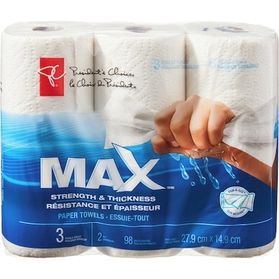 President's Choice Max Strength and Thickness Paper Towels 3=6 Rolls 3x98.0 ea, $8.00/1ea