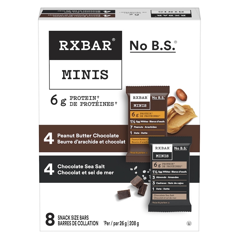 RXBAR Minis Snack Size Bars, 4 Chocolate Sea Salt & 4 Peanut Butter