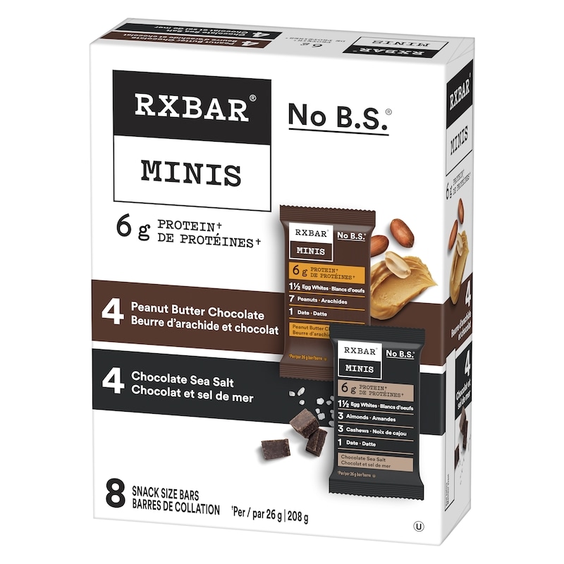 RXBAR Minis Snack Size Bars, 4 Chocolate Sea Salt & 4 Peanut Butter