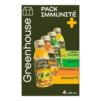 Greenhouse Shots bien-être biologiques Immunité, assortiment de 4 unités 60 ml, 21,67 $/100ml