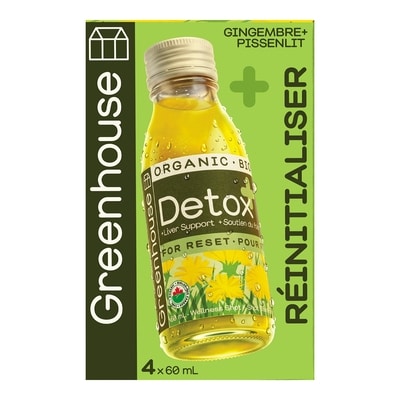 Greenhouse Shots bien-être biologiques Detox au ginseng et au chardon-Marie, 4 unités 4x60.0 ml, 21,67 $/100ml