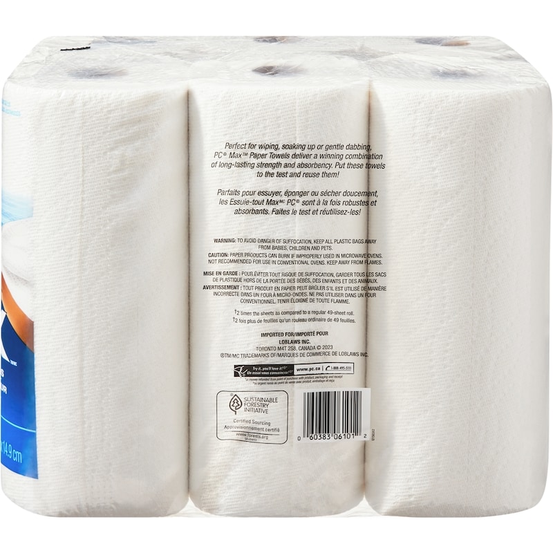 Max Strength and Thickness Paper Towels 6=12 Rolls