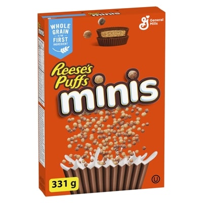 General Mills Reese's Puffs Minis Céréales pour le petit déjeuner, Chocolat au beurre d'arachide, grains entiers 331 g, 1,21 $/100g
