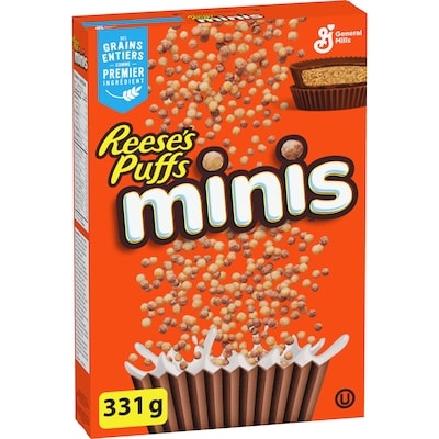 General Mills Reese's Puffs Minis Céréales pour le petit déjeuner, Chocolat au beurre d'arachide, grains entiers 331 g, 1,75 $/100g