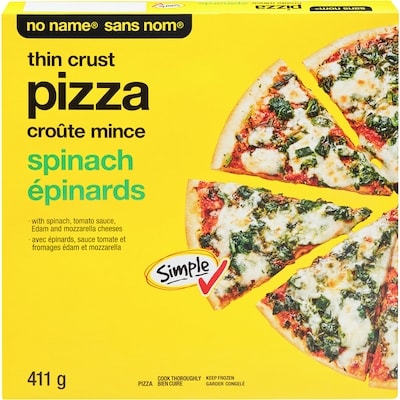 No Name Thin Crust Pizza, Spinach 411 g, $0.85/100g