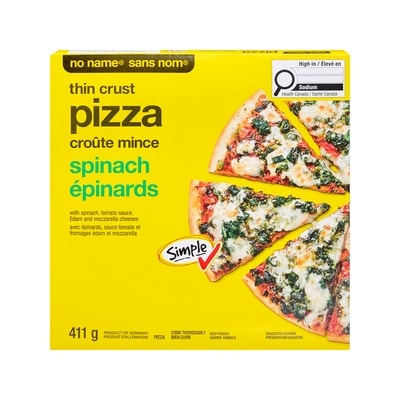 Sans Nom Pizza à croûte mince, épinards 411 g, 0,85 $/100g