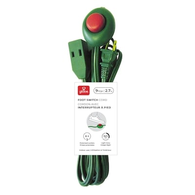 Globe Electric Indoor Footswitch, 9ft cord, 3 polarized outlets, 16/2, SPT-2, Green 1 ea, $9.99/1ea